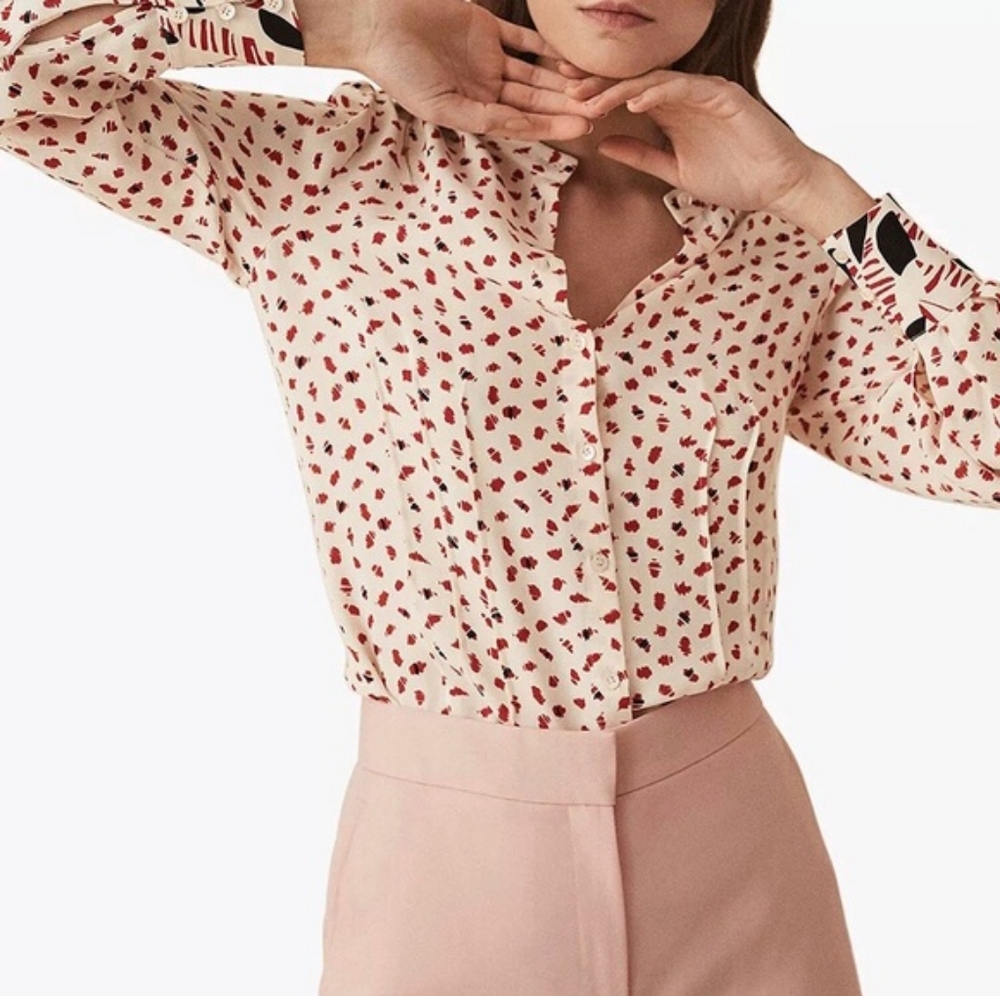 Reiss Kaya Mixed Print Pleated Blouse Size 2